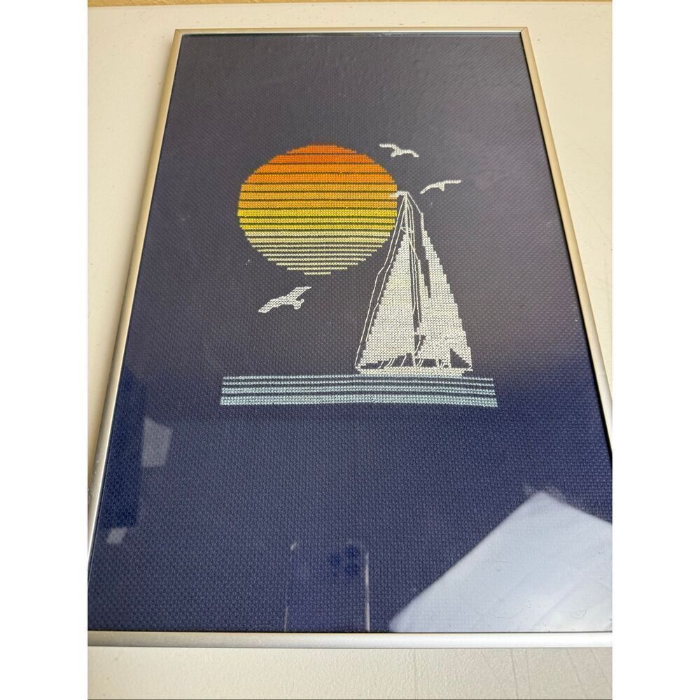 Sailboat at Sunset – Hand-Stitched Needlepoint, Prints Charming Houston TX